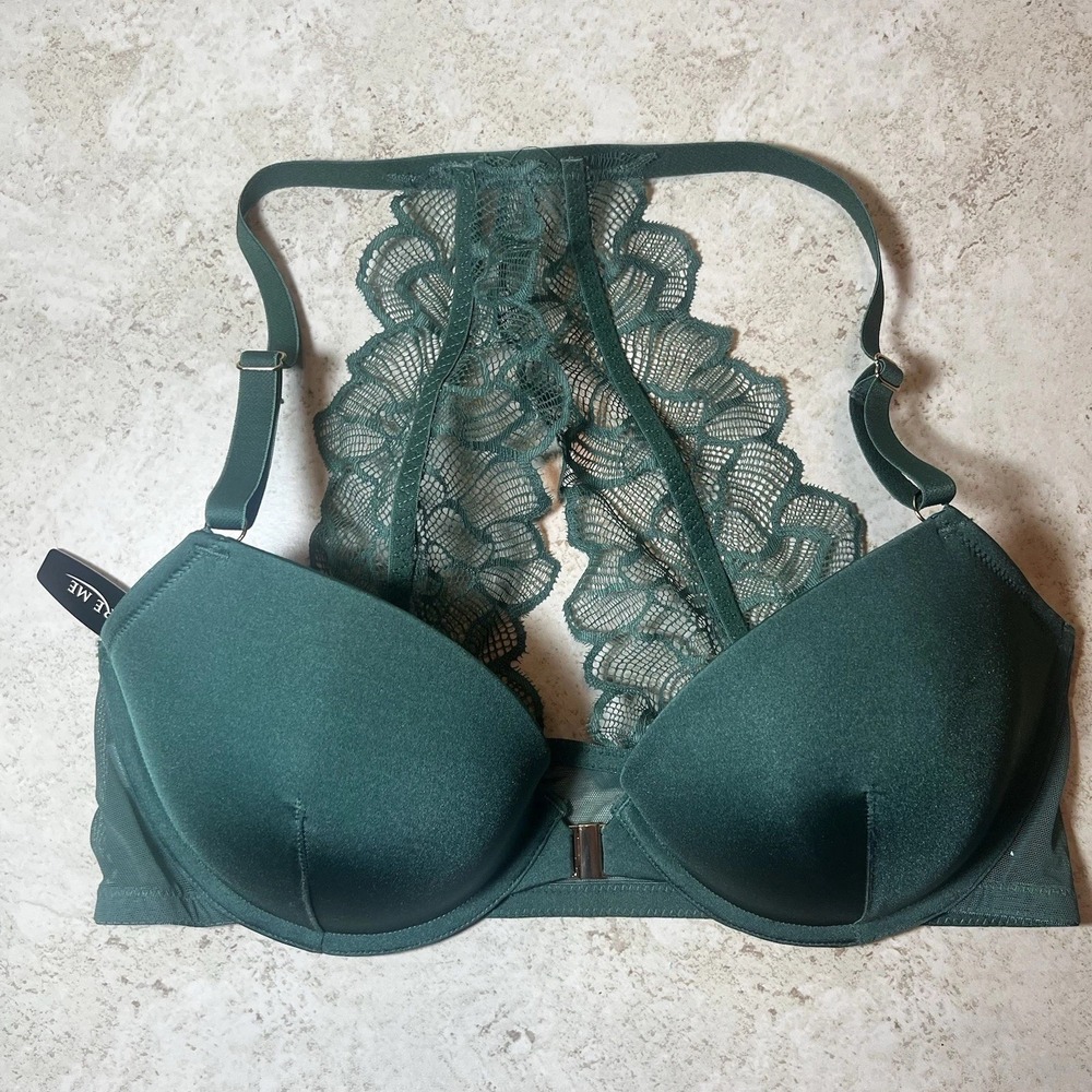Adore Me Push Up Bra w/ Lace Racerback Gold Front Closure Size 34D NWT Light Pad